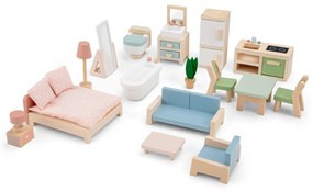 Drevený dom pre bábiky s nábytkom