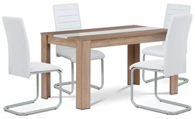 Autronic - Jedálenský set 1+4, stôl 138x80 cm, lamino dub sonoma, stolička biela ekokoža, sivý lak - B140SONDCL102WT AKCE