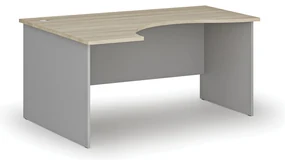 Ergonomický kancelársky písací stôl PRIMO GRAY, 160x120 cm, ľavý, sivá/dub prírodný