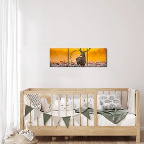 Obraz - Jeleň pri východe slnka (s hodinami) (90x30 cm)
