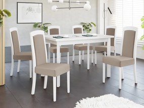 Rozkladací jedálenský stôl so 6 stoličkami - AL26, Morenie: biela - L, Poťahové látky: Paros 2
