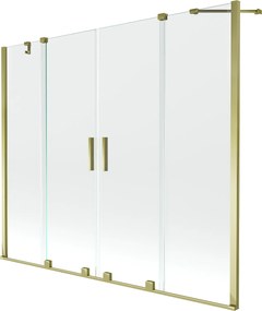Mexen Velar Duo, vaňová zástena 2-krídlová s posuvnými dverami 190 x 150 cm, 8mm číre sklo, zlatý lesklý profil, 896-190-000-02-50