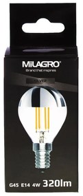 Dekoračná LED žiarovka so zrkadlovým vrchlíkom E14 teplá 2700k 4w 320 lm chrómová