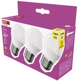 Teplé biele LED žiarovky v súprave 3 ks E27, 4 W – EMOS