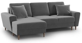 Svetlosivá zamatová rozkladacia/s úložným priestorom rohová pohovka (ľavý roh/s leňoškou) Kyoto – Cosmopolitan Design