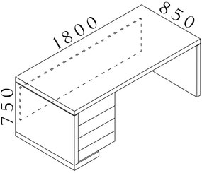 Stôl Lineart 180 x 85 cm + ľavý kontajner, brest svetlý / biela