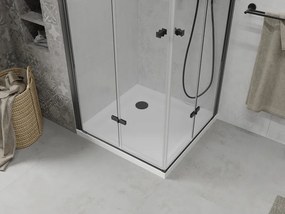 Mexen Lima Duo, sprchovací kút s 2-krídlovými skladacími dverami 80 (dvere) x 80 (dvere) cm, 6mm číre sklo, čierny profil + slim sprchová vanička 5cm biela s čiernym sifónom, 856-080-080-70-02-4010B