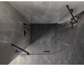 Mexen Lunar, polkruhový sprchový kút naklápací doľava 100 x 90 cm, 8mm číre sklo, čierny profil, 833-100L-090P-70-00