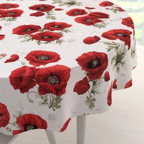 Biante Bavlnený okrúhly obrus Sandra SA-632 Vlčie maky na bielom Ø 90 cm