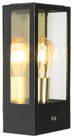 Vonkajšia nástenná lampa čierna so zlatým senzorom súmraku - Rotterdam