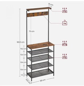 VASAGLE Vešiak do predsiene s policami na topánky 5 políc 68 x 183,5 cm