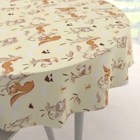 Biante Detský bavlnený okrúhly obrus Sandra SA-700 Veveričky a ježkovia na svetlo vanilkovom Ø 100 cm