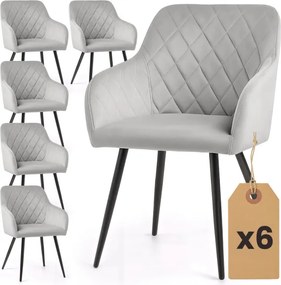 Sada šiestich jedálenských stoličiek VELTO zamatové, sivé / čierne nohy (6 ks)