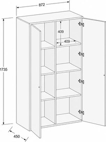 Kancelárska skriňa FRAME, 2x dvere, 872 x 450 x 1735 mm, PUSH-lock, biela