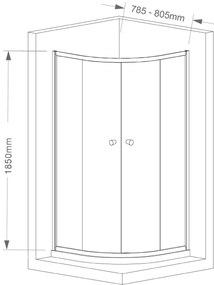 Aqualine Aqualine, ARLETA štvrťkruhová sprchová zástena 800x800mm, číre sklo, HLS800Y