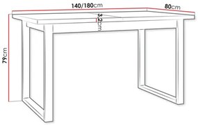 Rozkladací jedálenský stôl Elarna 80 x 140 180 III (dub artisan + čierna) (pre 4-8 osôb). Vlastná spoľahlivá doprava až k Vám domov. 1105372