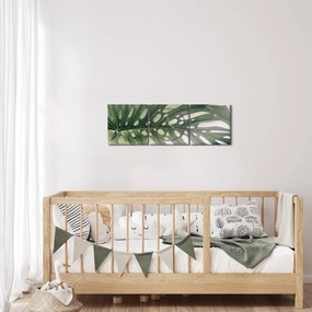 Obraz - List monštier (s hodinami) (90x30 cm)