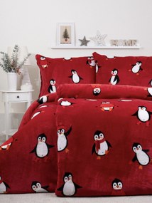 Predĺžené obliečky mikroplyš Exclusive – Tučniaci červené
