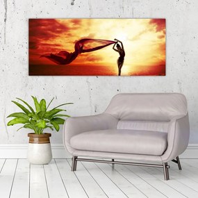 Obraz - Silueta ženy v západu slnka (120x50 cm)