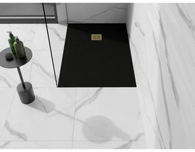 Mexen Stone+, obdĺžniková vanička z minerálneho kompozitu 110 x 80 cm, čierna, zlatá lesklá krytka, 44708011-G