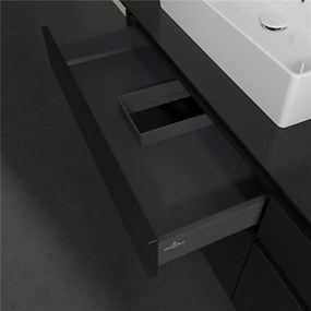 VILLEROY &amp; BOCH Legato závesná skrinka pod dve umývadlá na dosku, 4 zásuvky, 1600 x 500 x 550 mm, Black Matt Lacquer, B67700PD