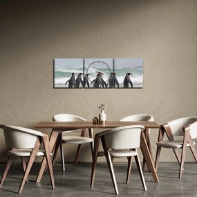 Obraz tučniakov pri oceáne (s hodinami) (90x30 cm)