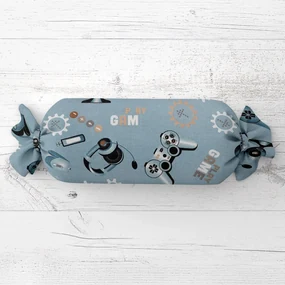 Biante Detský vankúš valec bonbon Sandra SA-588 Play Game na modrom 15x60 cm
