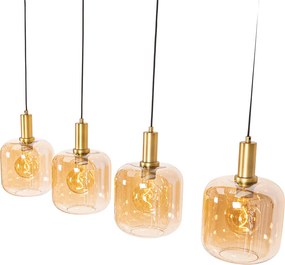 Inteligentné závesné svietidlo čierne s mosadzou a jantárovým sklom 4-svetlá vrátane 4 Wifi G95 - Zuzanna