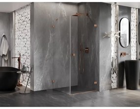 Mexen Lunar-B, pravostranný výklopný sprchový kút 100 x 100 cm, 8mm číre sklo, profil medená matná, 832-100-100-65-00-P