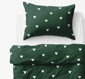 Goldea detské bavlnené obliečky - srdiečka na tmavo zelenom 140 x 200 a 70 x 90 cm