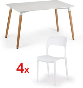 Jedálenský stôl 120x80 + 4x plastová stolička REFRESCO biela