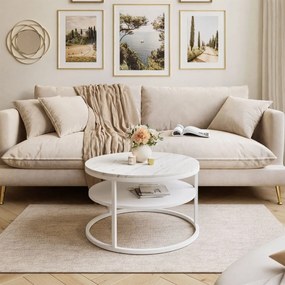 KONFERENČNÝ STOLÍK LEONARDO S POLICOU BIELY MRAMOR + BIELY