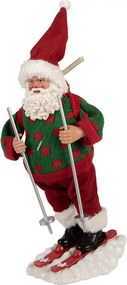 Červená vianočná figúrka Santa Claus na lyžiach - 15*13*28 cm