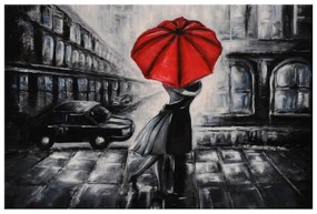 Gario Ručne maľovaný obraz Červený bozk v daždi Veľkosť: 70 x 100 cm