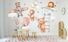 Nálepka na stenu pre deti nebeské dobrodružstvo zvieratiek 100 x 200 cm
