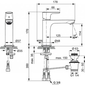 Ideal Standard Connect Air - Umývadlová batéria stojánková Slim Grande s odtokovou garnitúrou, kartáčovaná zlatá A7012A2