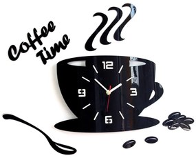 Moderné nástenné hodiny COFFE TIME 3D BLACK