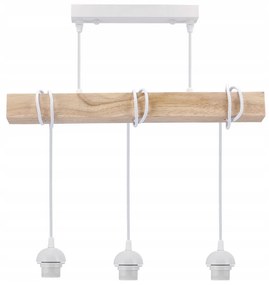 BERGE LED závesné stropné svietidlo, drevený trám, 3xE27, loft, mliečna kocka - biela