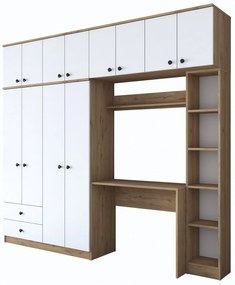 Sada dětského nábytku Baren s psacím stolem, šatní skříní a regálem bílá/ořech