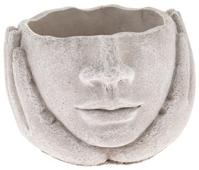 Betónový obal na kvetináč Hlava v dlaniach sivá, 15 x 11 cm