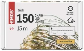 EMOS LED vonkajšia vianočná nano reťaz NANO LIGHTS, 150xLED, teplá biela, 15m, časovač, zelená