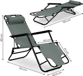 Ležadlo s opierkou hlavy, skladacia konštrukcia, sivé