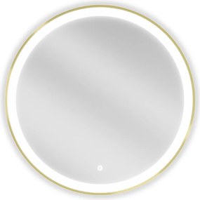 Mexen Esso, okrúhle LED podsvietené kúpeľňové zrkadlo 70 cm, 6000K, vykurovacia podložka proti zahmlievaniu, zlatý rám, 9825-070-070-611-50