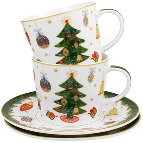 Porcelánová šálka s podšálkou Christmas Tree 250 ml sada 2ks