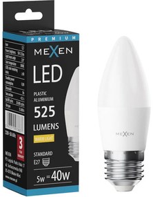 Mexen Nova, LED žiarovka E14, C37, 5W, Teplá - 3000K, 525 lm - L102-E14-0530-01