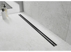 MEXEN Flat nerezový sprchový žľab s rotačným 360° sifónom 160 cm, vzor SLIM, čierna matná, 1741160