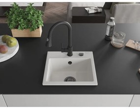 Mexen Milo, 1-komorový granitový drez 435x410x171 mm a drezová batéria Elia, biela, 6505-20-670101-70