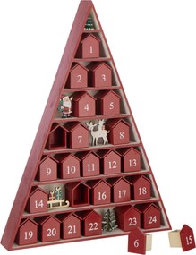 Adventní kalendář strom a domeček červený z překližky – 32*5,5*45 cm
