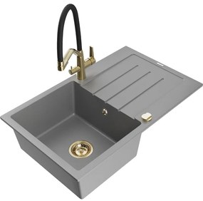 Mexen Bruno, 1-komorový granitový drez 795x495x200 mm a drezová batéria Duo, šedá, 6513-71-671701-57-G
