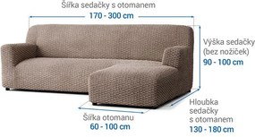 Bielastické poťahy MOSAICO orieškové sedačka s otomanom vpravo (š. 170 - 300 cm)